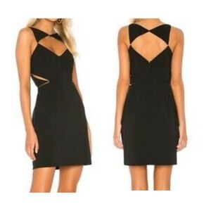 NEW NWT $298 Elegant Black BCBG BCBGmaxazria 0 Elshane Cut-Out Dress silver bead